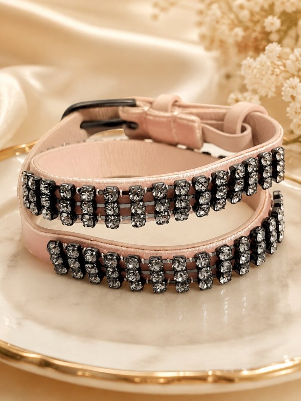 NWT Tory Burch CRYSTAL EMBELLISHED DOUBLE-WRAP VELVET BRACELET Warm Blush